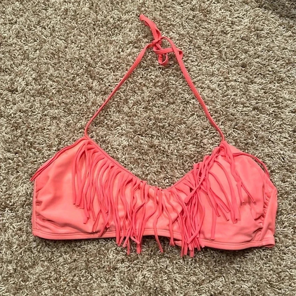 Neon Orange Bikini Top with Fringe | Fringe | Neon Bikini | Bright | Swim - Picture 3 of 14